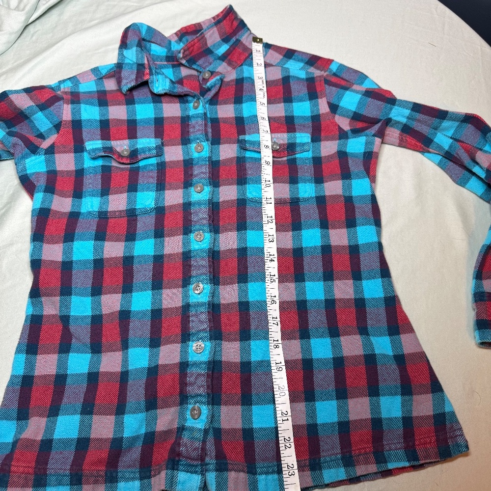 Patagonia Flannel Womens Size 6 Blue Red Pink Plaid Flannel Organic Cotton - Picture 4 of 7